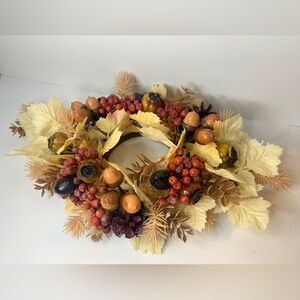 Vintage Candle Ring Plastic Fall Decor Berries Nuts Acorn Pinecone Harvest